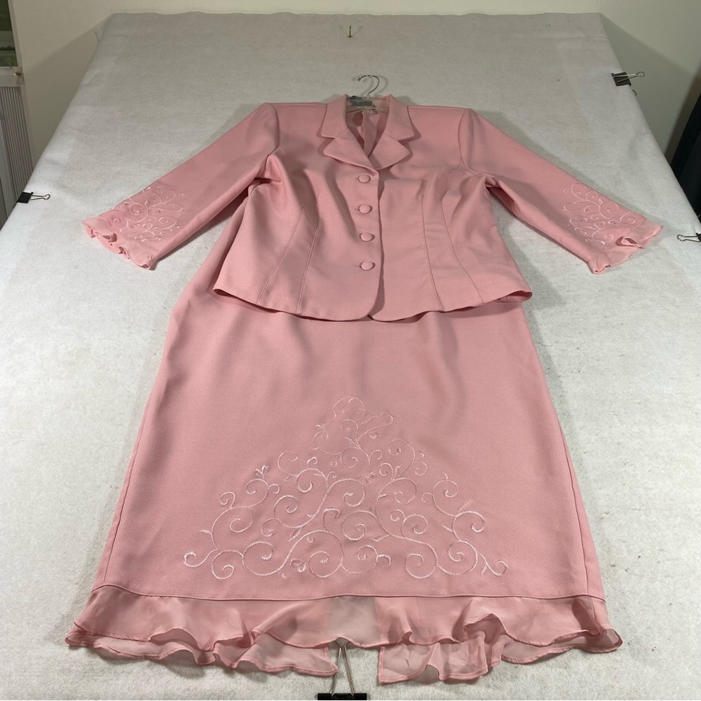 Vintage Samantha Rose Embroidered Skirt Set Midi Button Down Blazer Femi Ine
